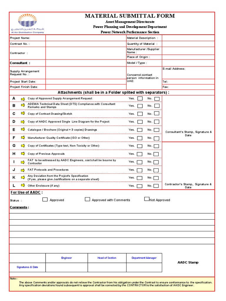 Material Submittal Form: Attachments (Shall Be in A Folder Splited With ...