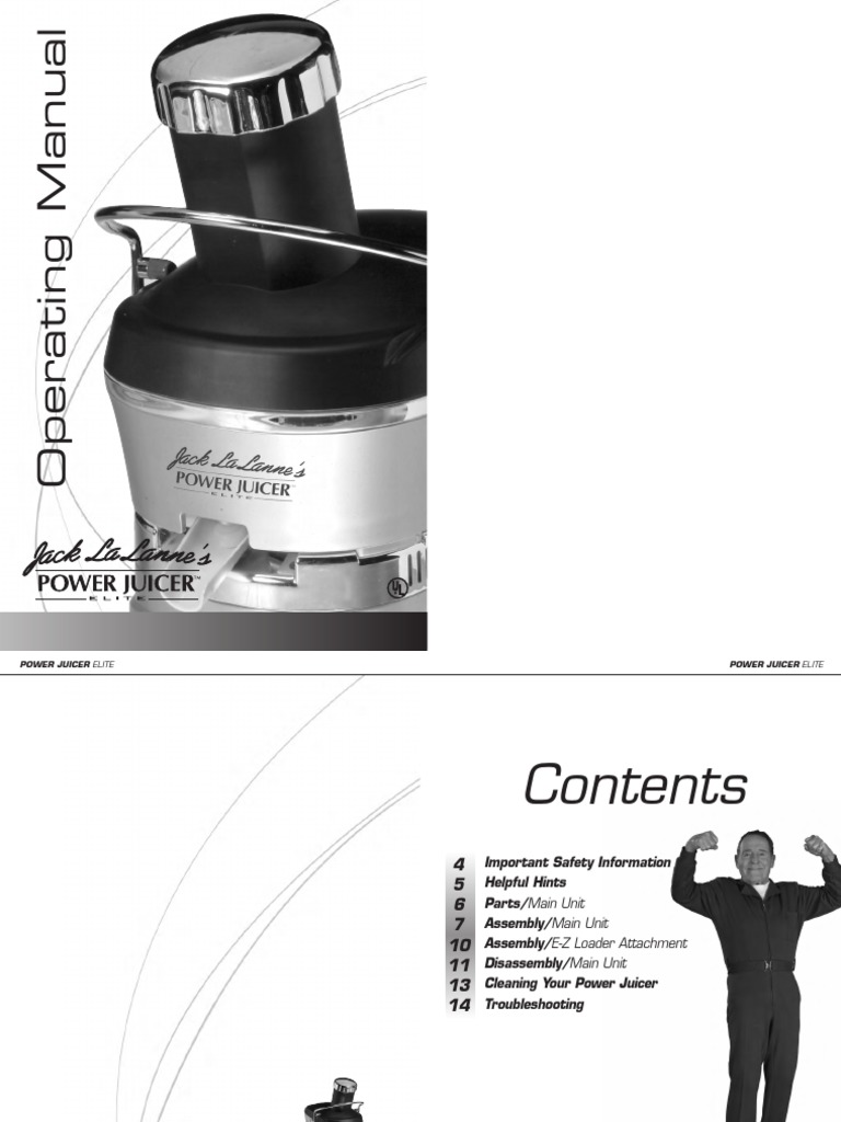 Jack Lalanne S Power Juicer Power Juicer Elite Guia de Operacion PDF