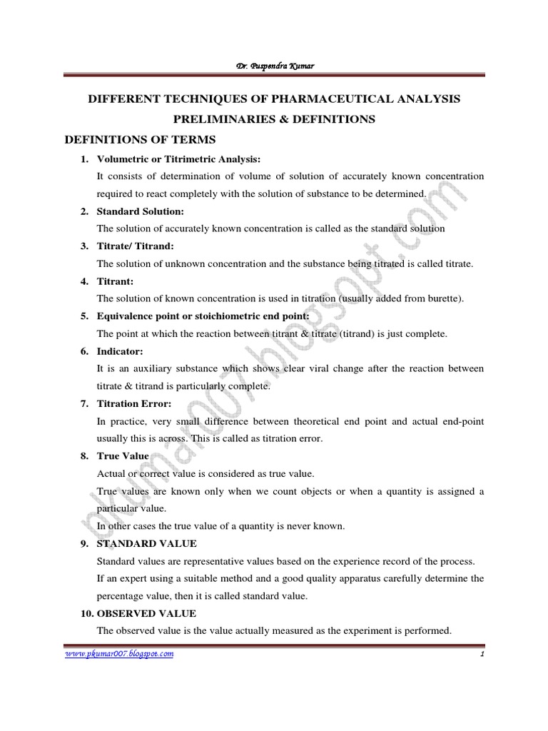 Different Techniques of Pharmaceutical Analysis Preliminaries ...