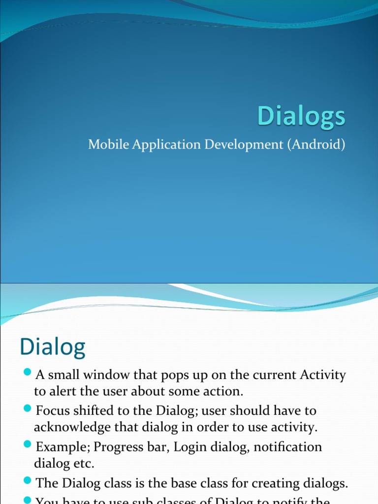 Android Dialogs and Their Usage | PDF | System Software | Computer Science