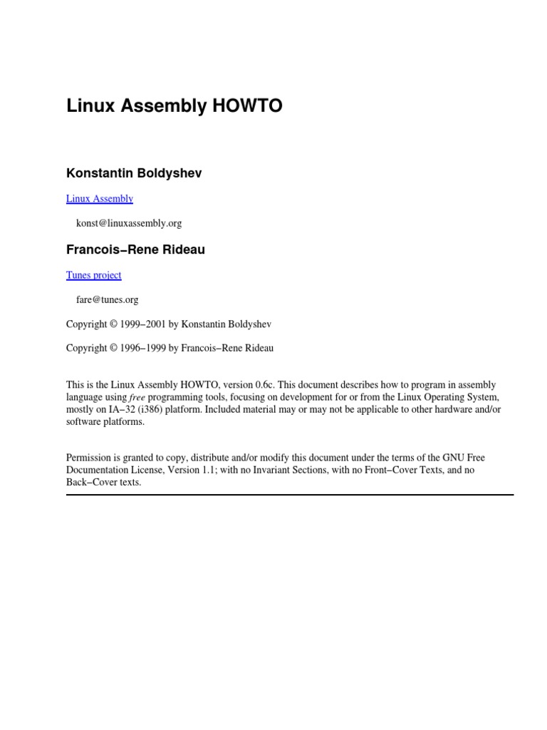 Linux Assembly HOWTO: Konstantin Boldyshev | PDF | Assembly Language ...