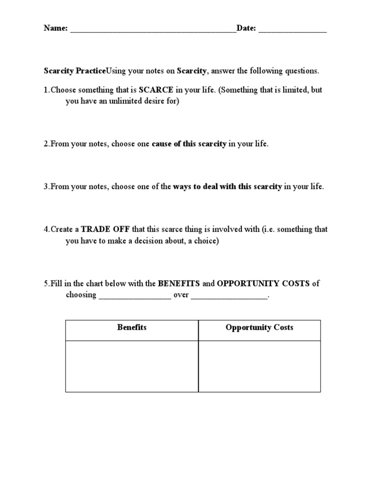 Scarcity Practice Worksheet | PDF | Finance & Money Management