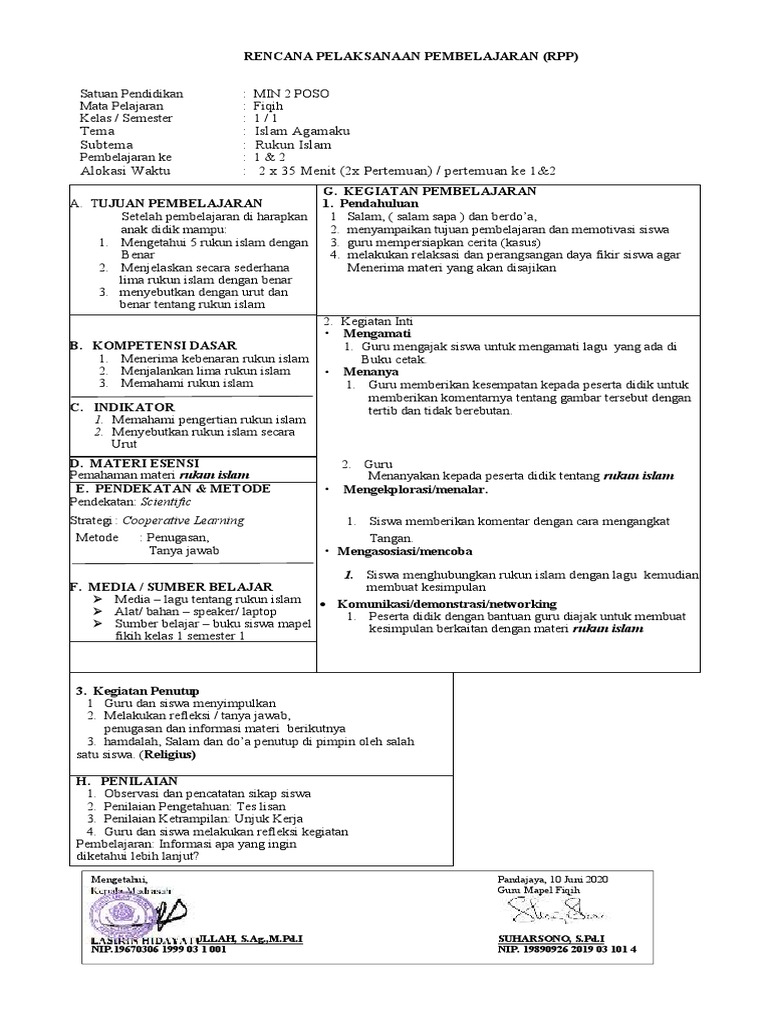 RPP Rukun Islam Kelas 1 SD | PDF