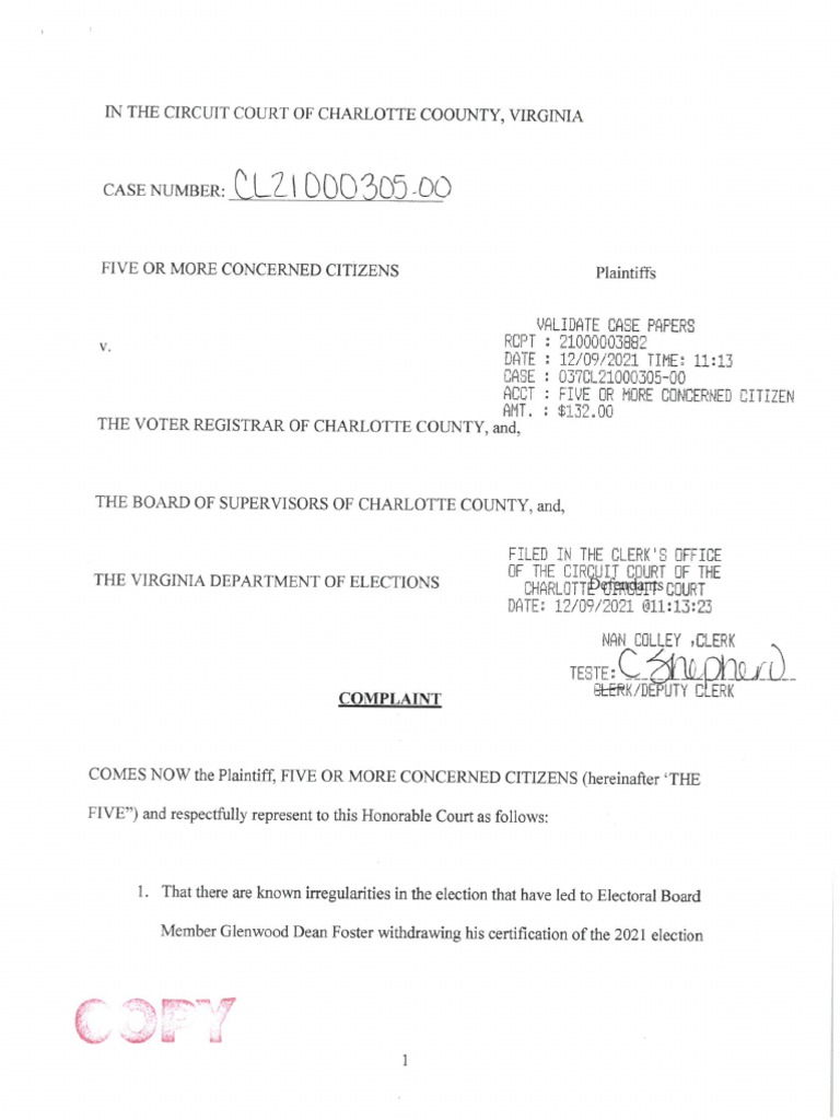 The Five V Voter Registrar of Charlotte County Et Al PDF