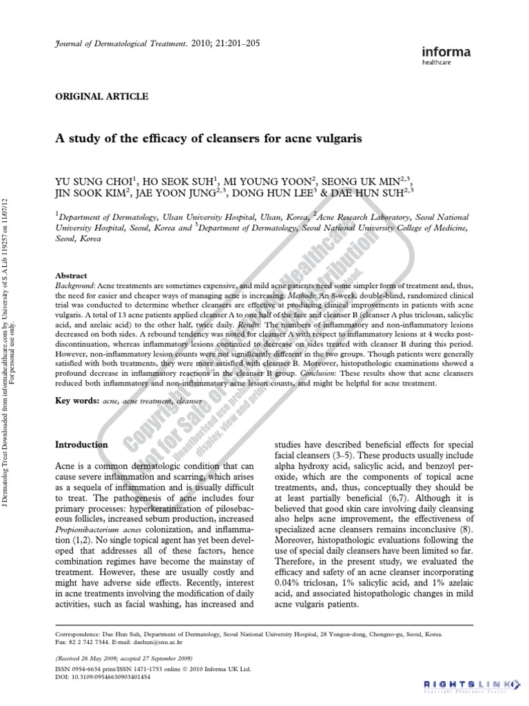 A Study of The Efficacy of Cleansers For Acne Vulgaris PDF