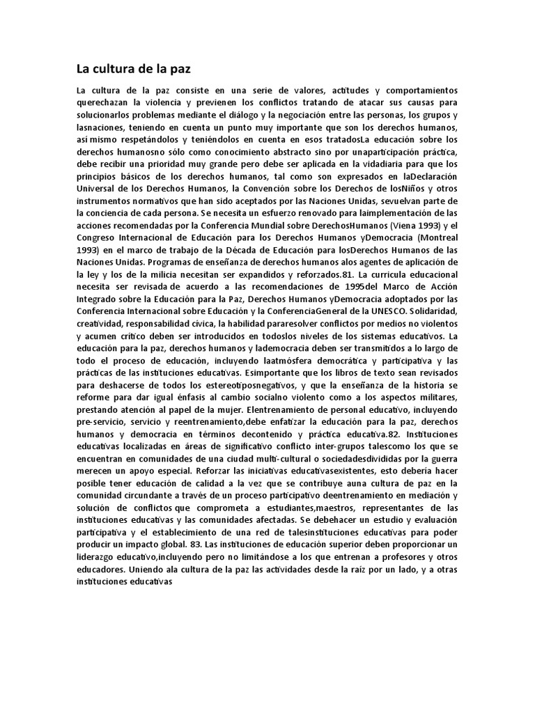 Educación para la Cultura de la Paz | PDF | Derechos humanos | Democracia