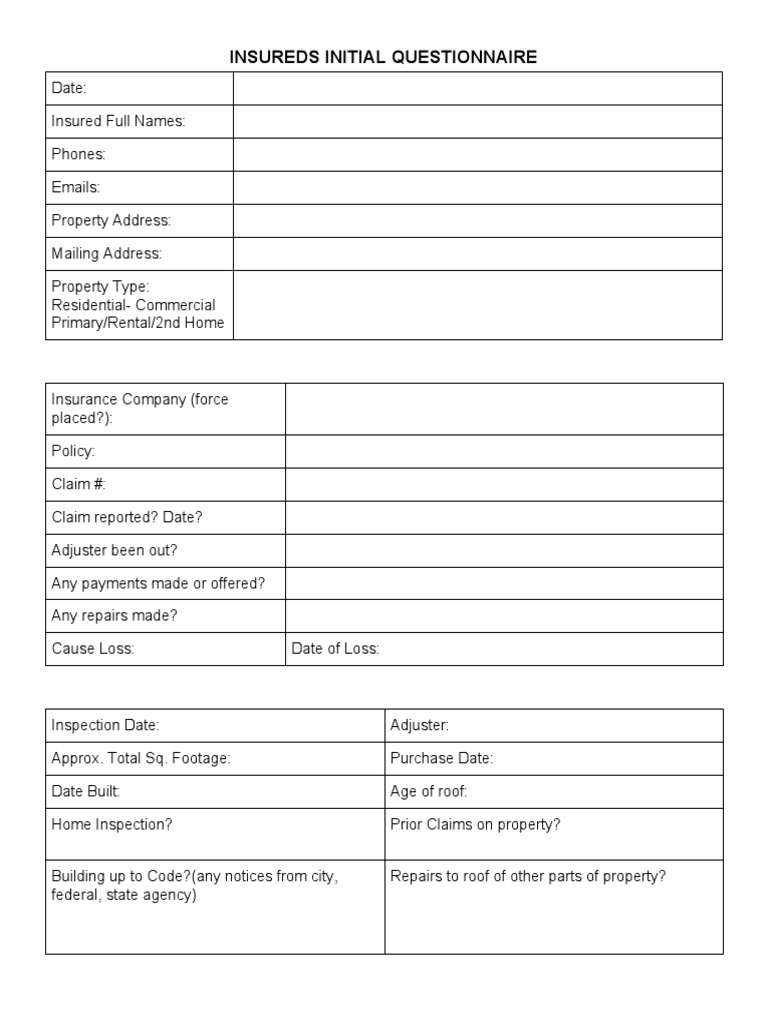 Insured - Initial - Intake Form | PDF | Politics