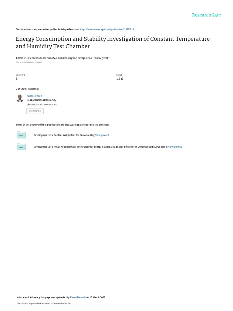 Energy Consumption and Stability Investigation of | PDF | Humidity ...