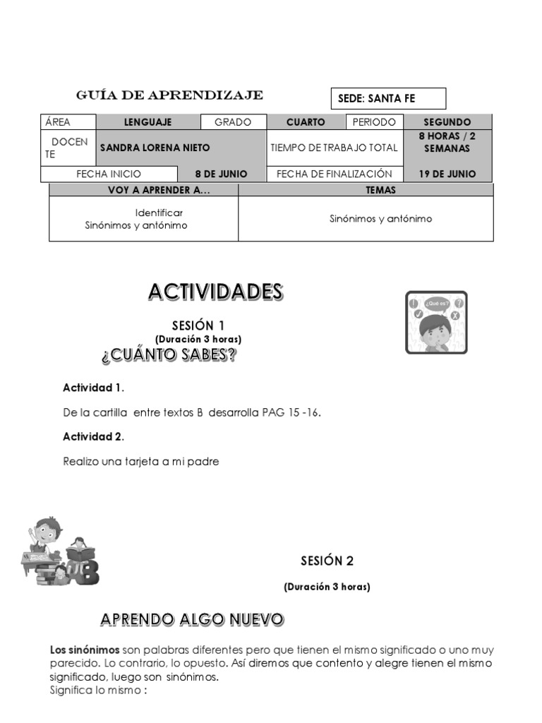 Guia de Aprendizaje Grado 4 | PDF