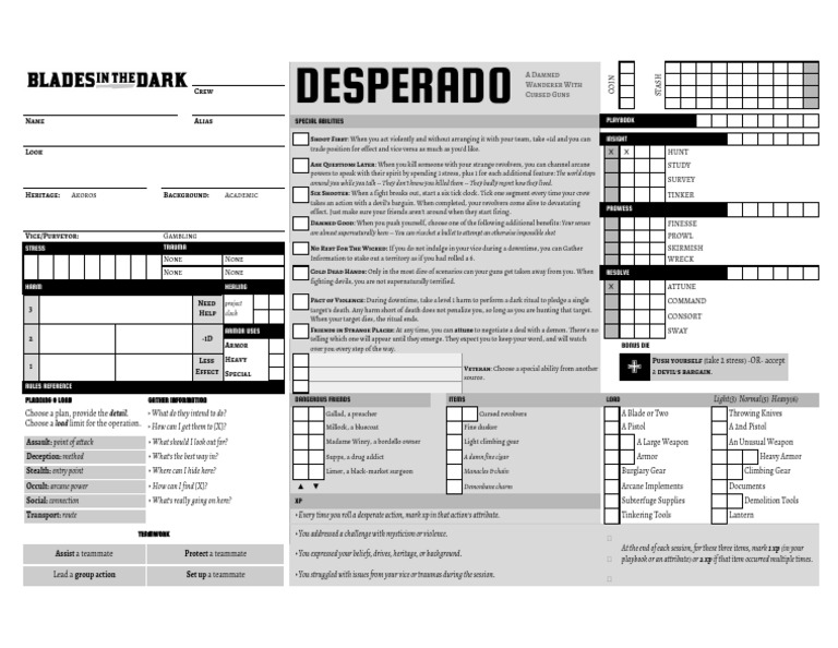 Blades in The Dark Desperado Playbook PDF