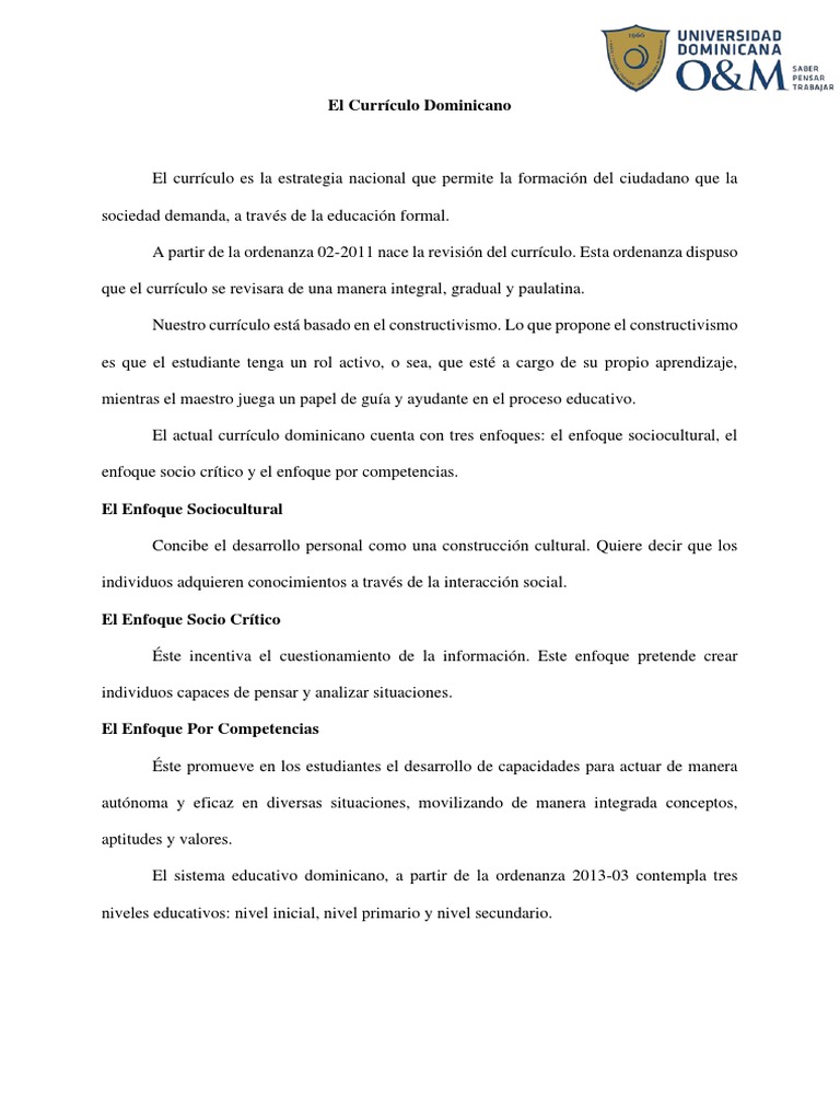 El Currículo Dominicano | PDF | Plan de estudios | Constructivismo ...