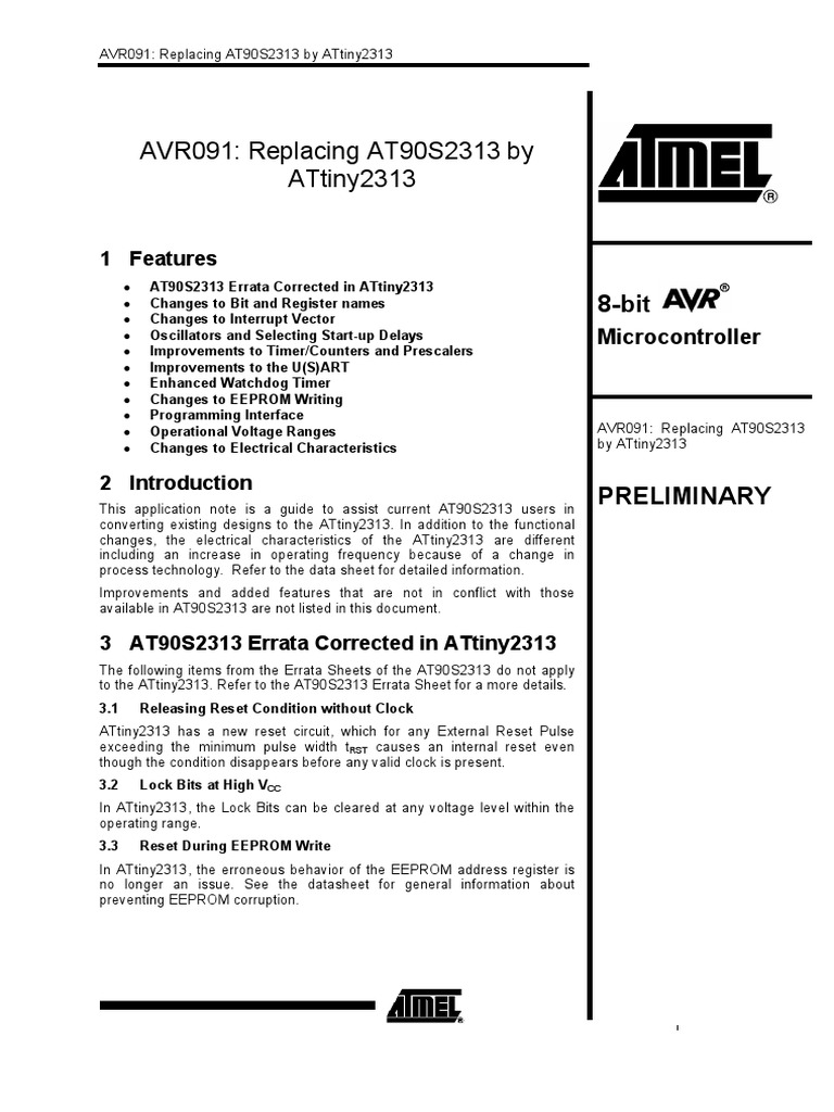 AVR091 Replacing AT90S2313 by ATtiny2313 | PDF | Computer Architecture ...