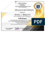 Certificate of Recognition for Outstanding Academic Performance