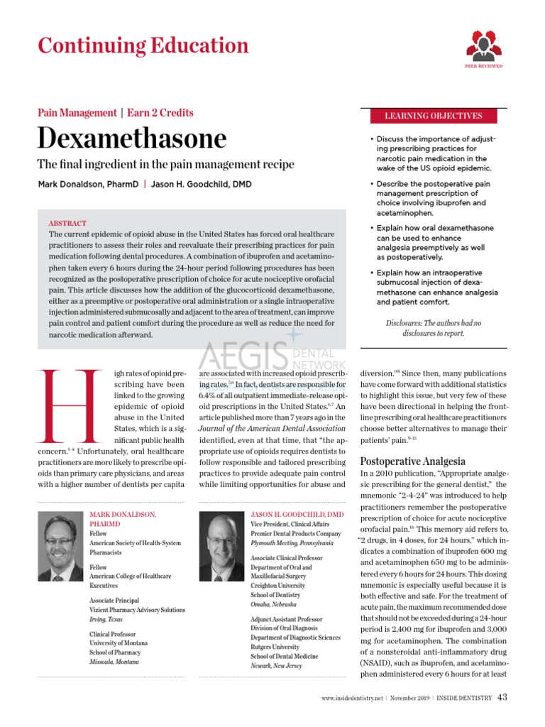 Dexamethasone Continuing Education PDF Analgesic Pain Management