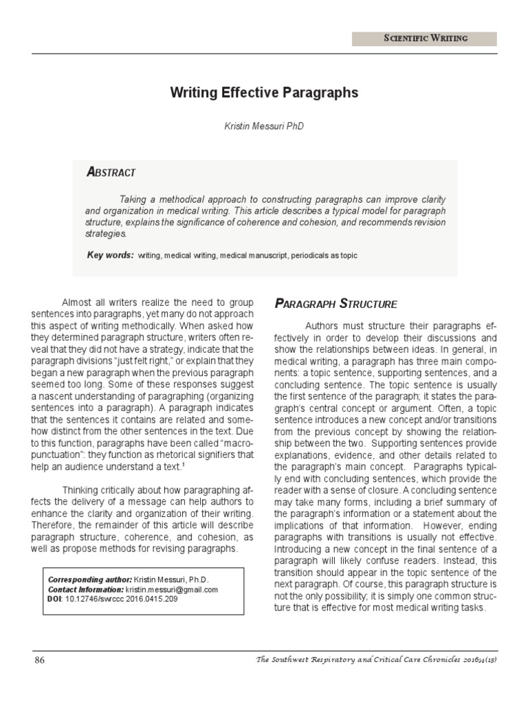 Writing Effective Paragraphs: Bstract Taking A Methodical Approach To ...