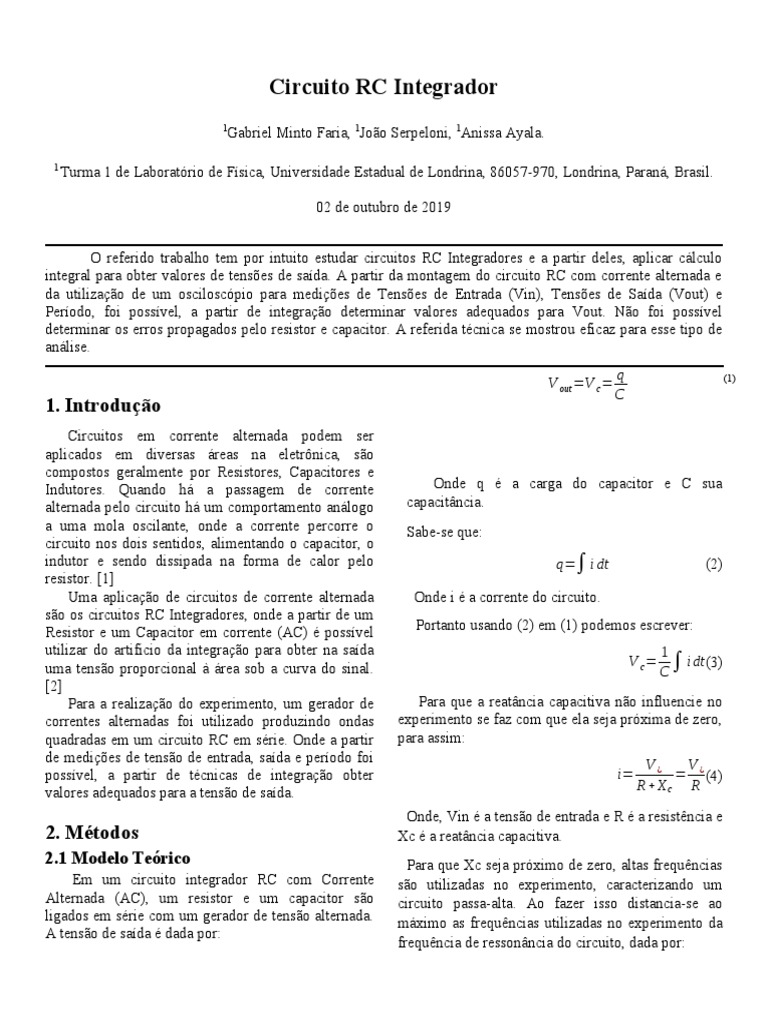 Circuito RC Integrador | PDF | Rede elétrica | Capacitor