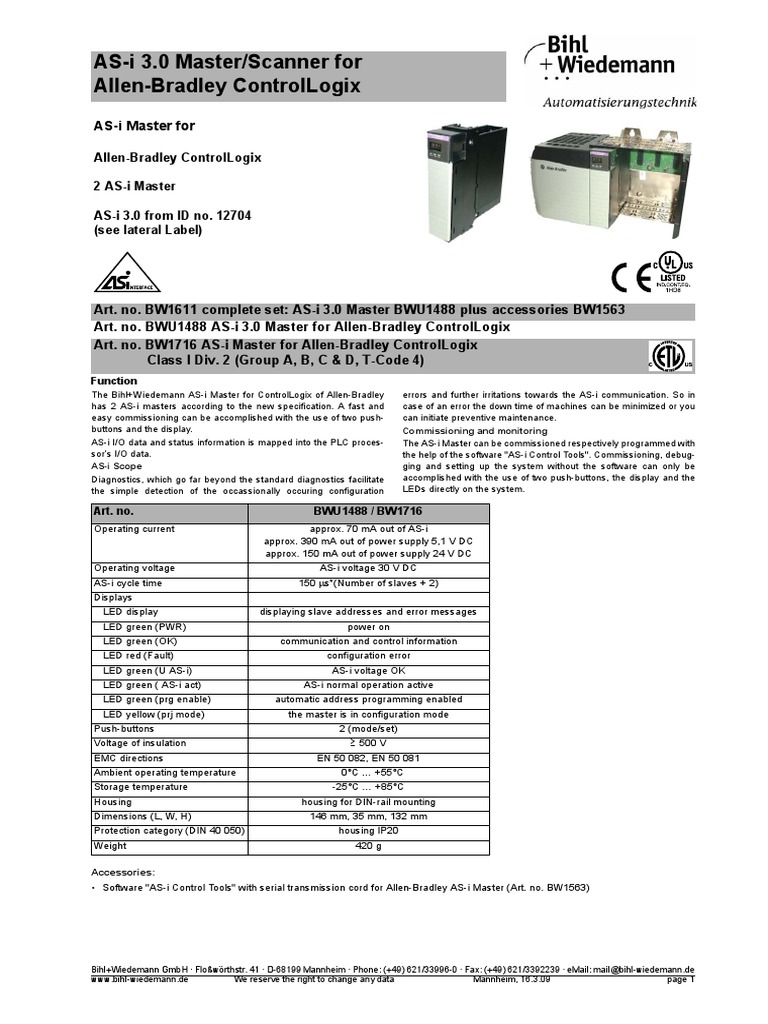 AsI 3.0 Master/Scanner For AllenBradley Controllogix PDF Power