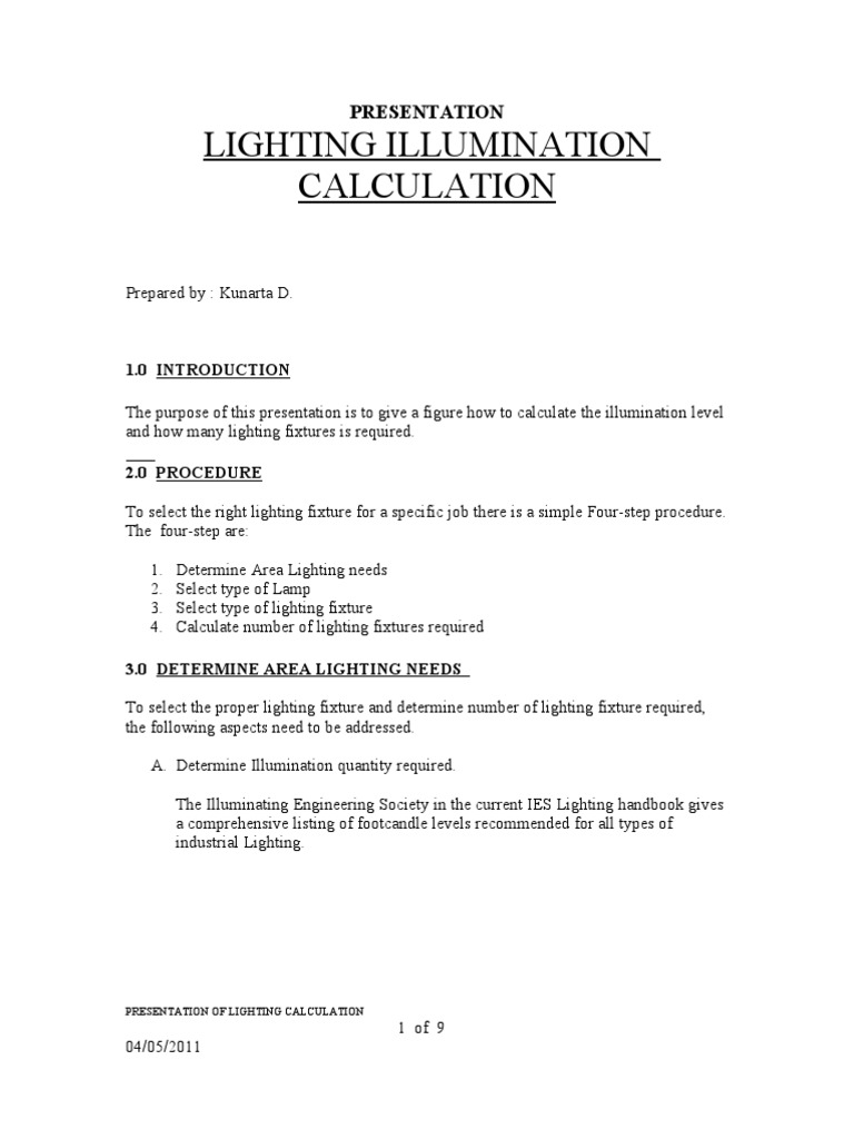 Lighting Calculation Presentation PDF Lighting Fluorescent Lamp