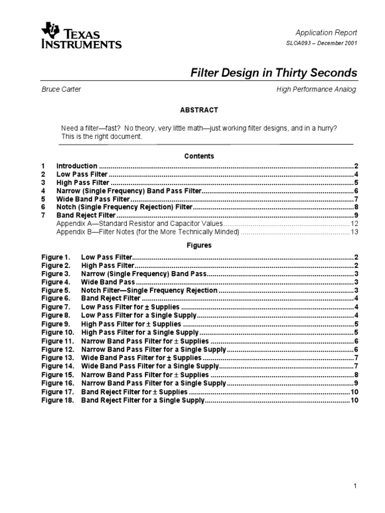 Filter Design in Thirty Seconds Bruce Carter High Performance Analog PDF Electronic Filter