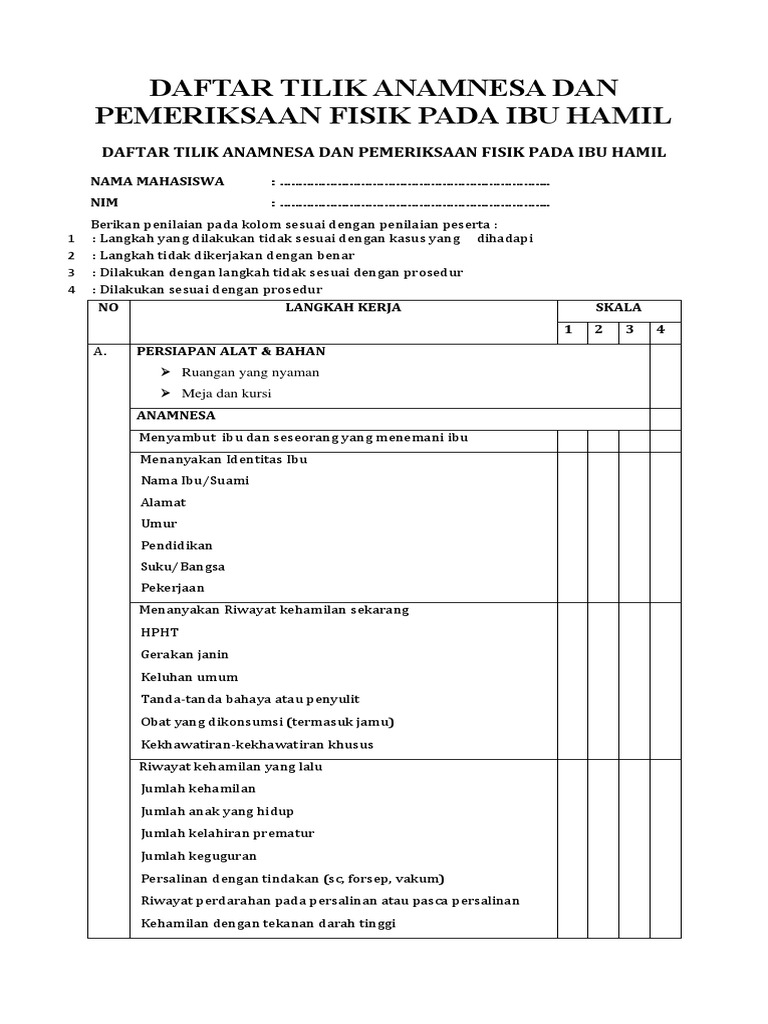 Daftar Tilik Anamnesa Ibu Hamil | PDF | Pengembangan Diri