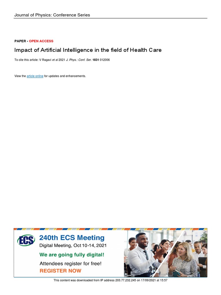 Impact of Artificial Intelligence in The Field of Health Care | PDF ...