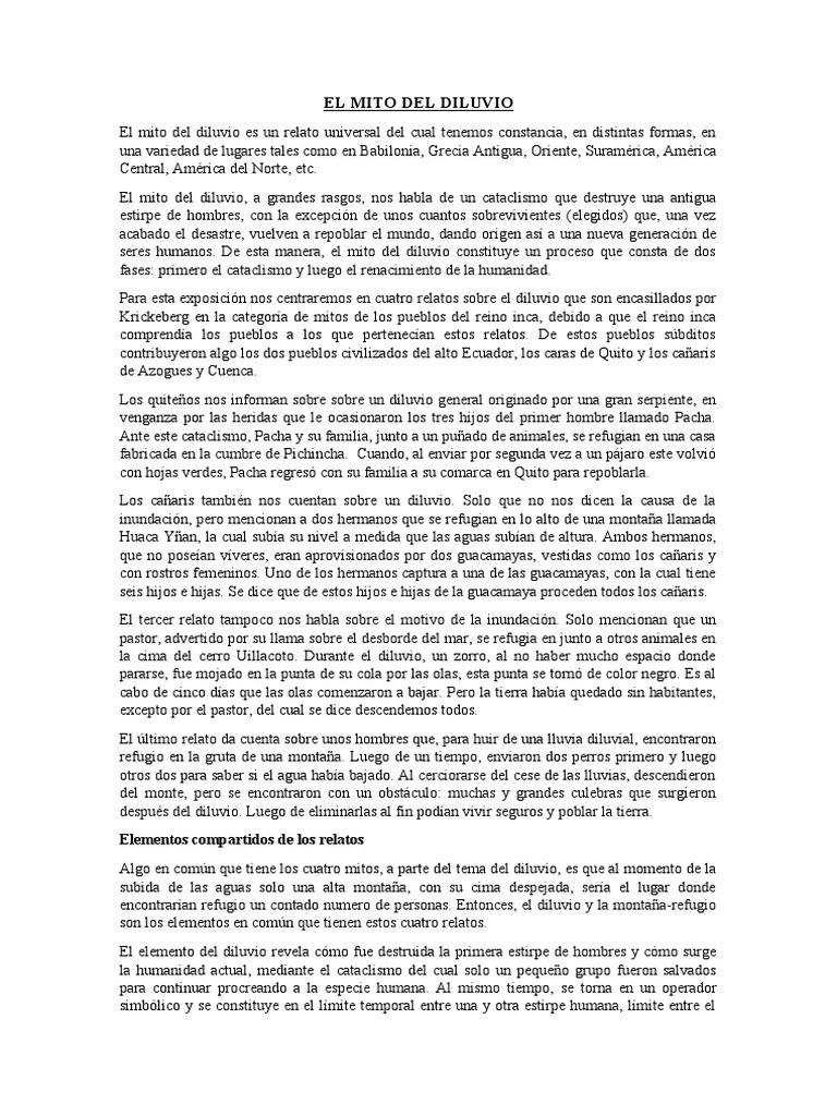 Mitos del Diluvio en el Reino Inca | PDF | Mito de la inundación ...