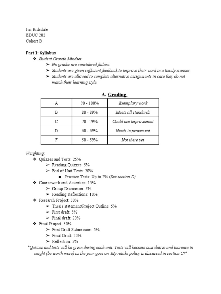 Growth Mindset Grading Syllabus | PDF | Educational Assessment | Teaching