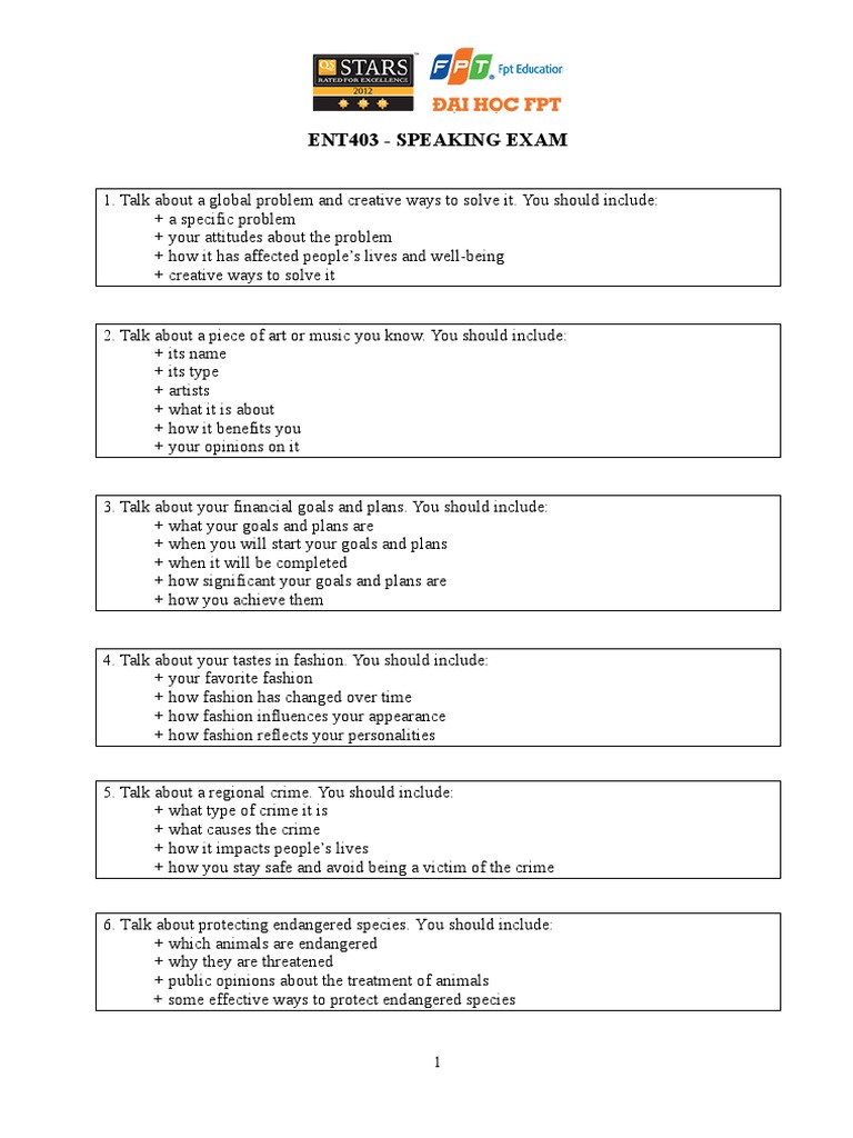 ENT403 Speaking Exam Topics Guide | PDF | News | Advertising