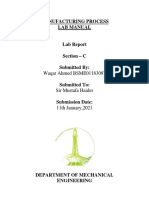 Manufacturing Process Lab Manual: Waqar Ahmed BSME01183097