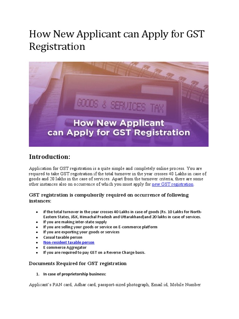 How New Applicant Can Apply For GST Registration - Online Chartered | PDF