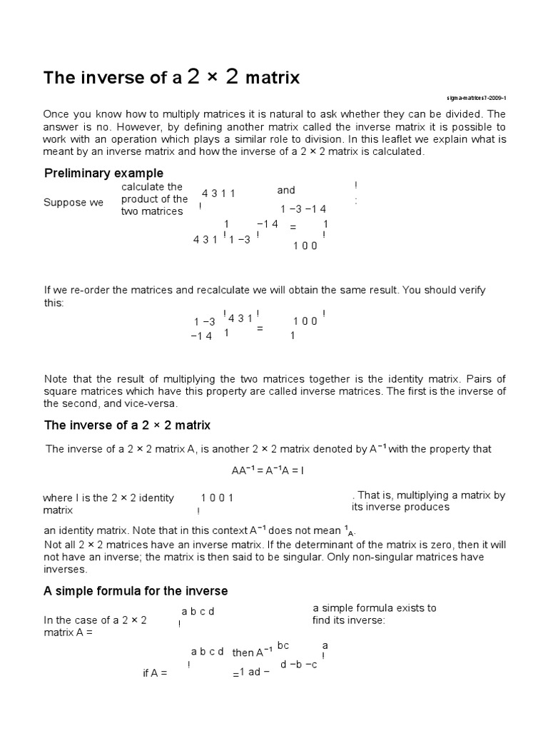 Inverse of A Matrix 2 by 2 | PDF | Matrix (Mathematics) | Mathematics