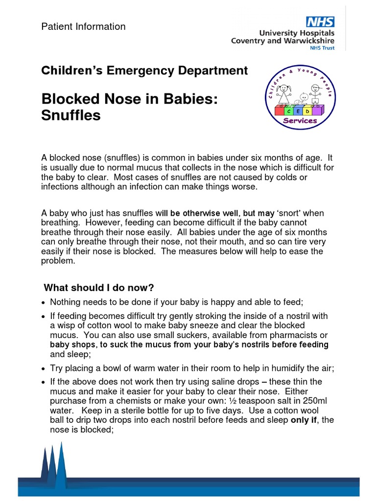 Blocked Nose in Babies Snuffles Children's Emergency Department PDF Mucus Diseases And