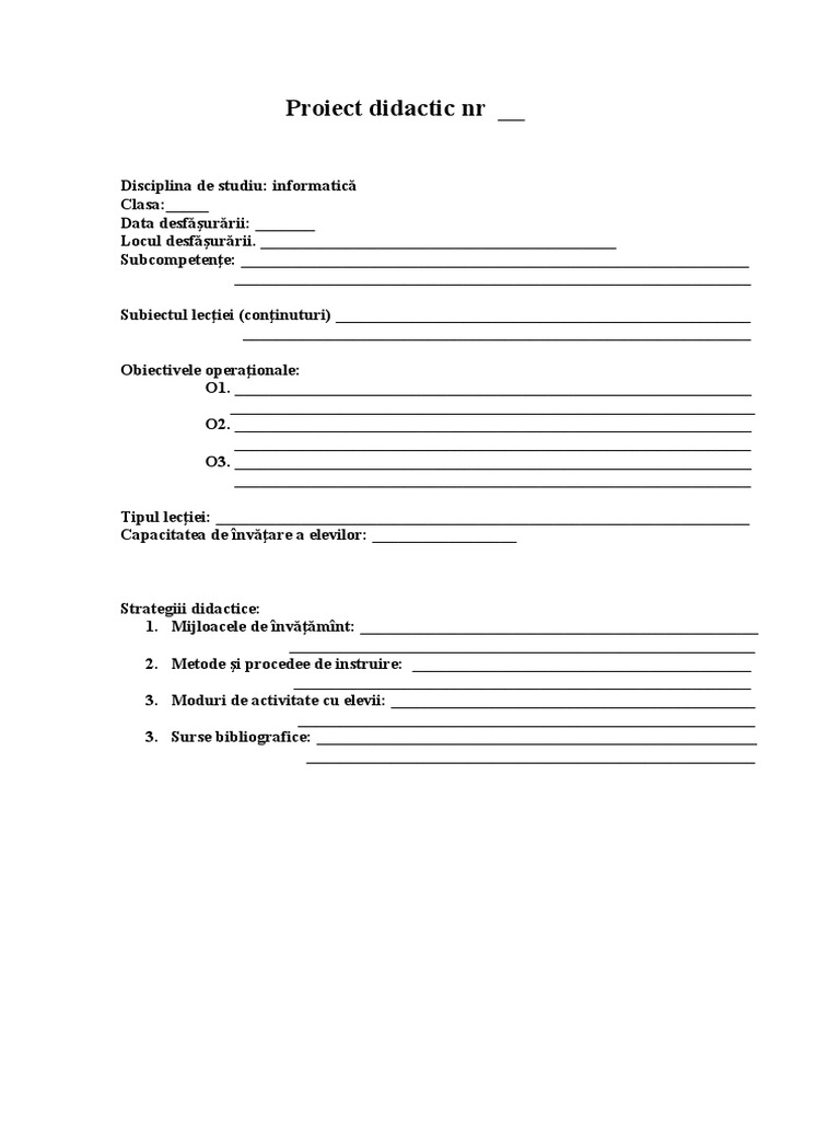 Modele de Proiecte Didactice | PDF