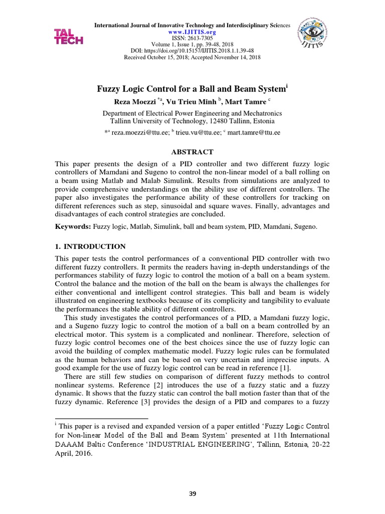 Fuzzy Logic Control for Ball and Beam System | PDF | Control Theory ...