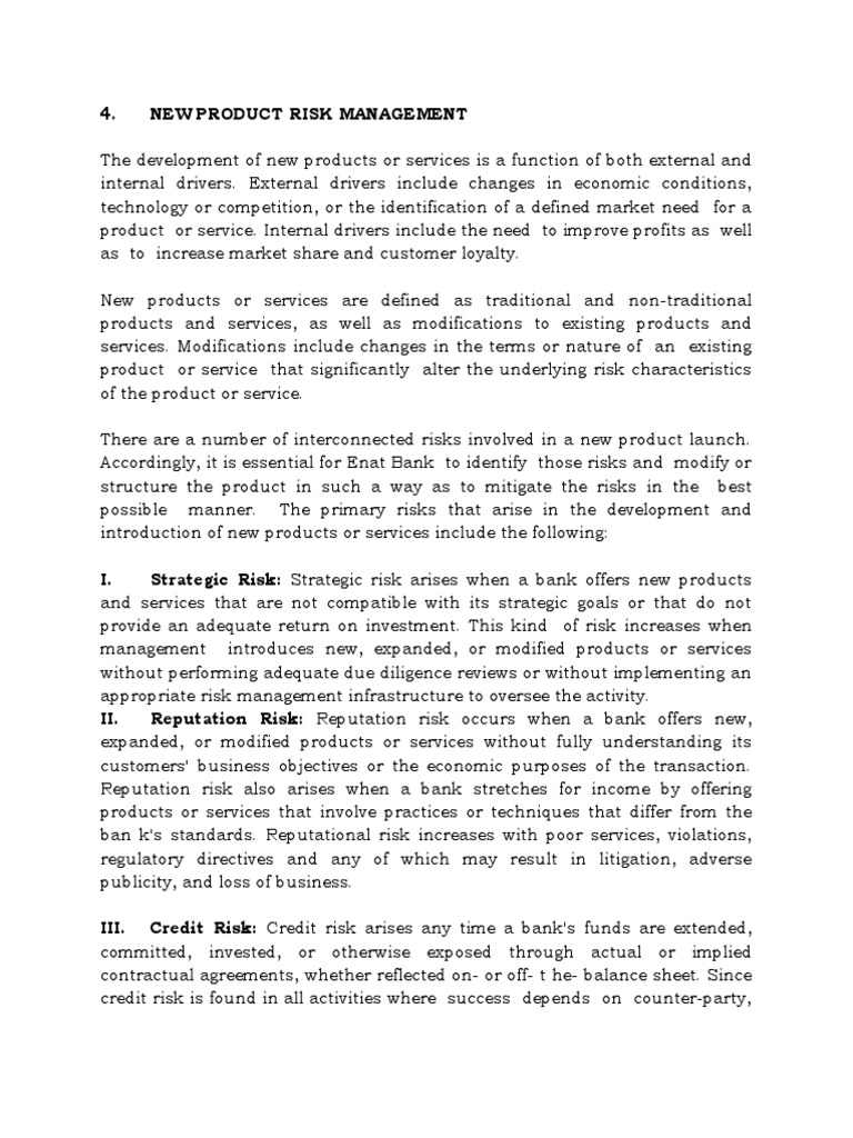 New Product Risk Management Pdf Banks Risk