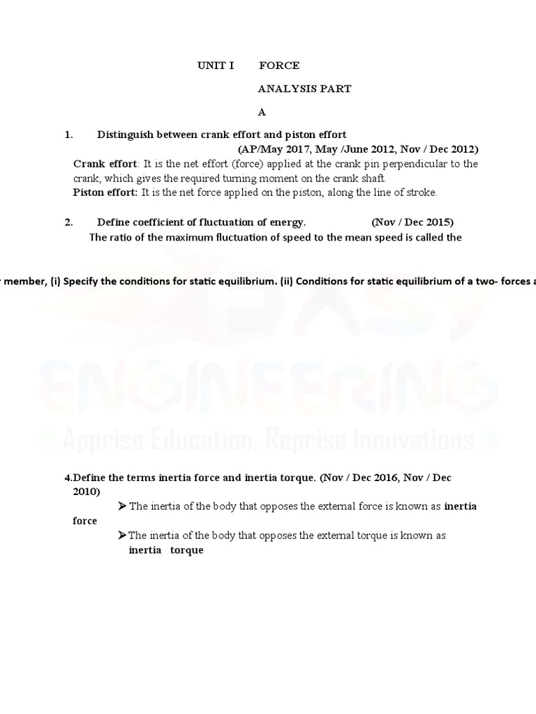 Mechanical Engineering Force Analysis | PDF | Force | Torque