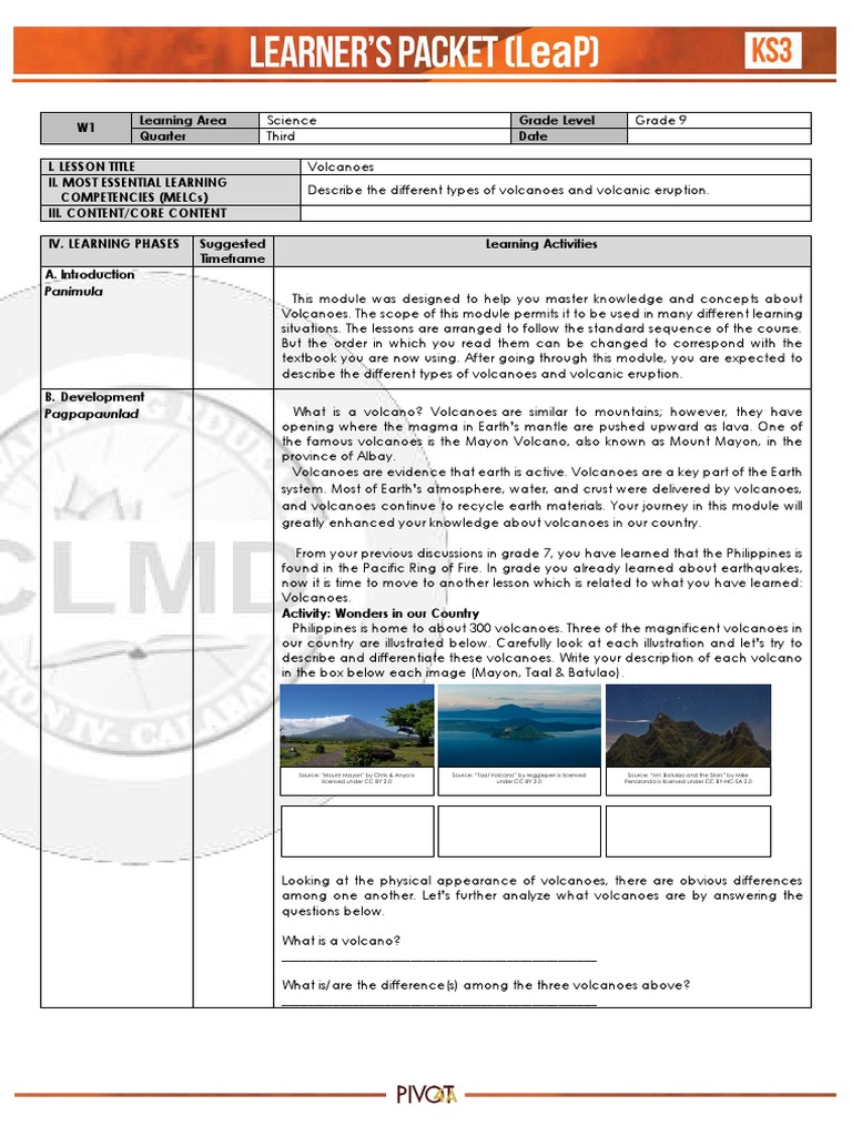 Grade 9 Science: Volcanoes Module | PDF | Volcano | Types Of Volcanic ...