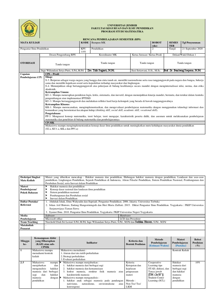 Rencana Pembelajaran Matkul PIP | PDF | Sains & Matematika