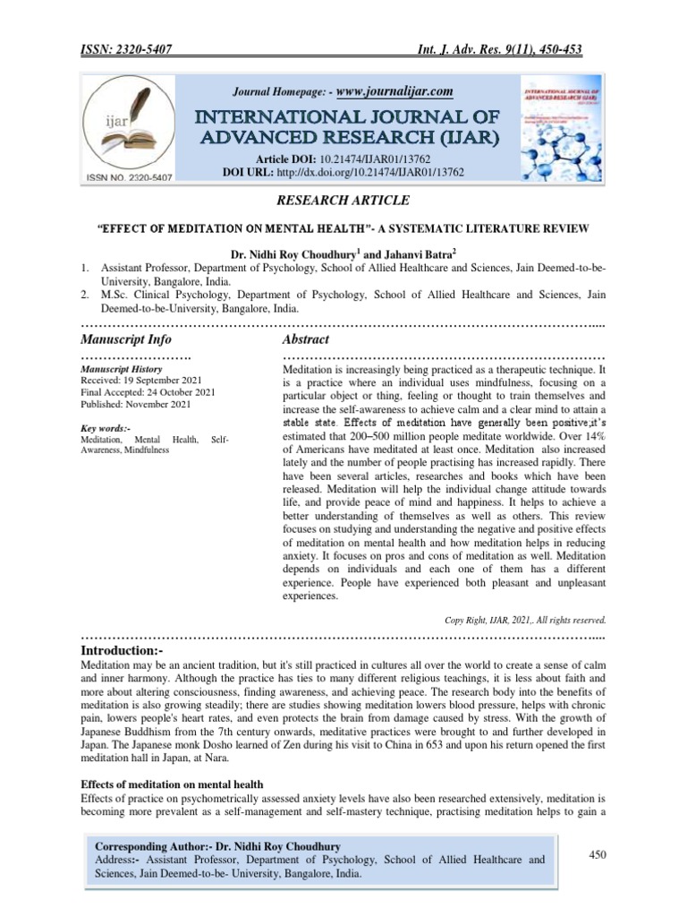 Effect of Meditation On Mental Health - A Systematic Literature Review ...