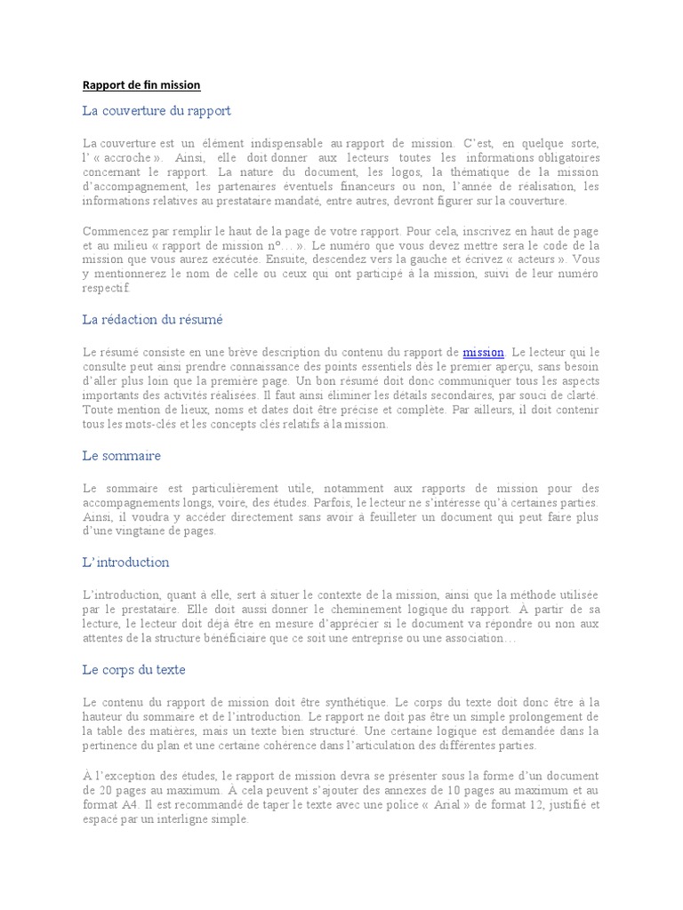 Guide de rédaction d'un rapport de mission | PDF | Évolution de ...