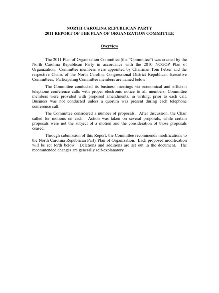 NC GOP 2011 Organization Plan Report | PDF | United States House Of ...