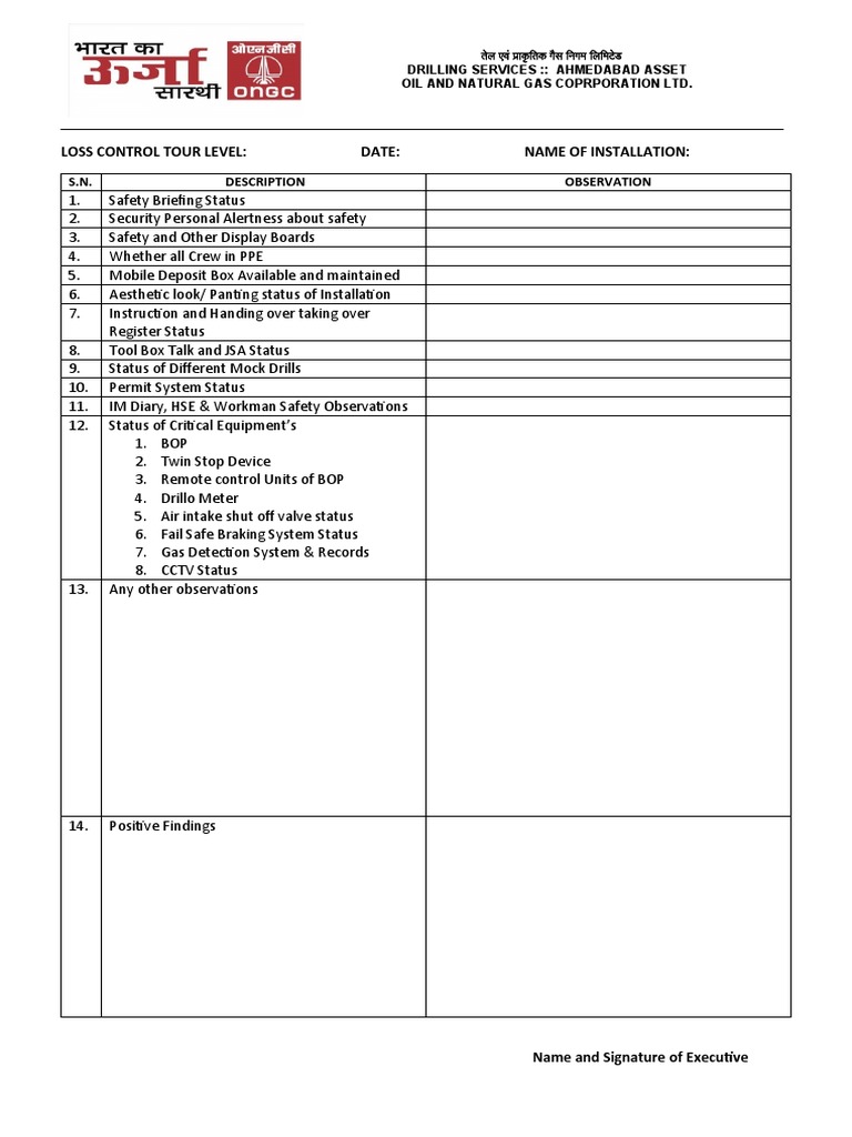Loss Control Inspection Checklist | PDF | Technology & Engineering