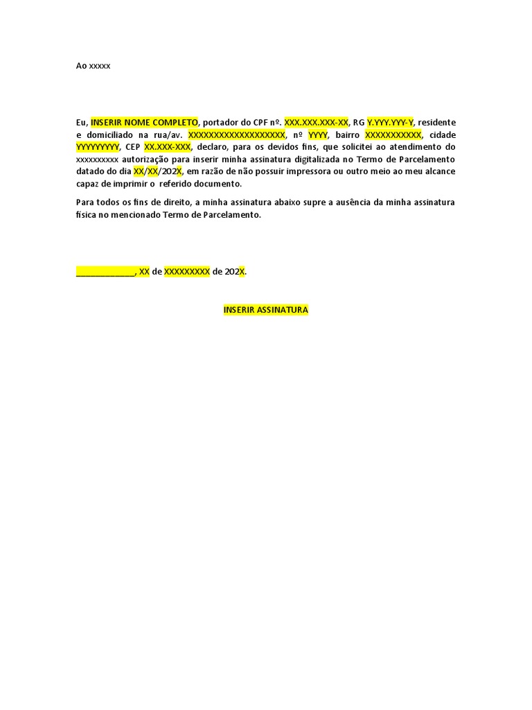 Modelo Declaração Assinatura Digitalizada | PDF