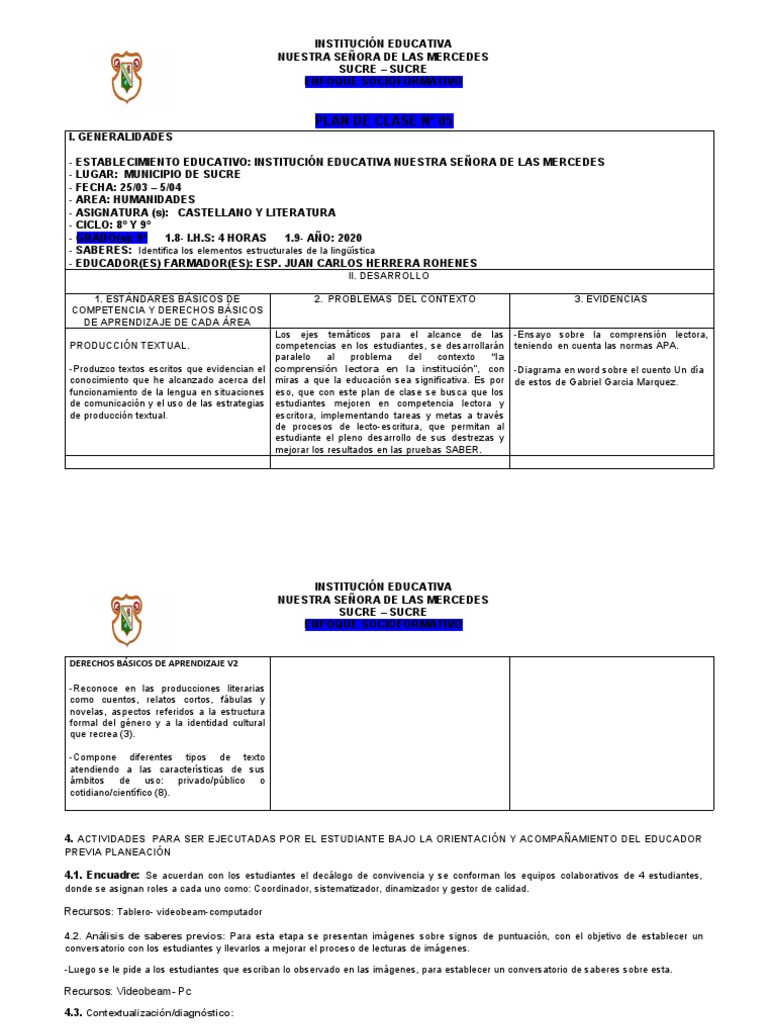 Plan de Clase: Comprensión Lectora 9° | PDF | Comprensión lectora ...