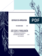 Joe Elen D. Panilawon: Certificate of Appreciation