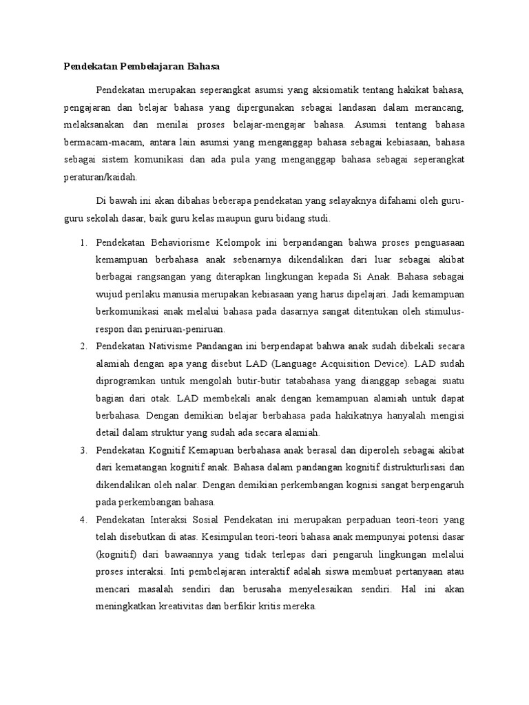 Pendekatan Pembelajaran Bahasa Pdf