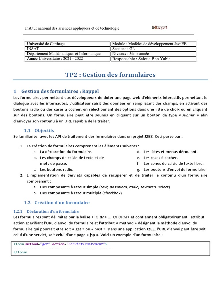 Gestion des formulaires en J2EE | PDF | Langage de balisage | Informatique