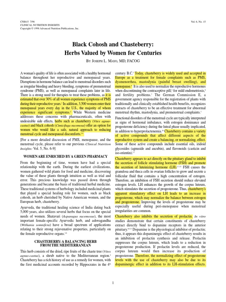 Black Cohosh and Chasteberry Herbs Valued by Women For Centuries PDF
