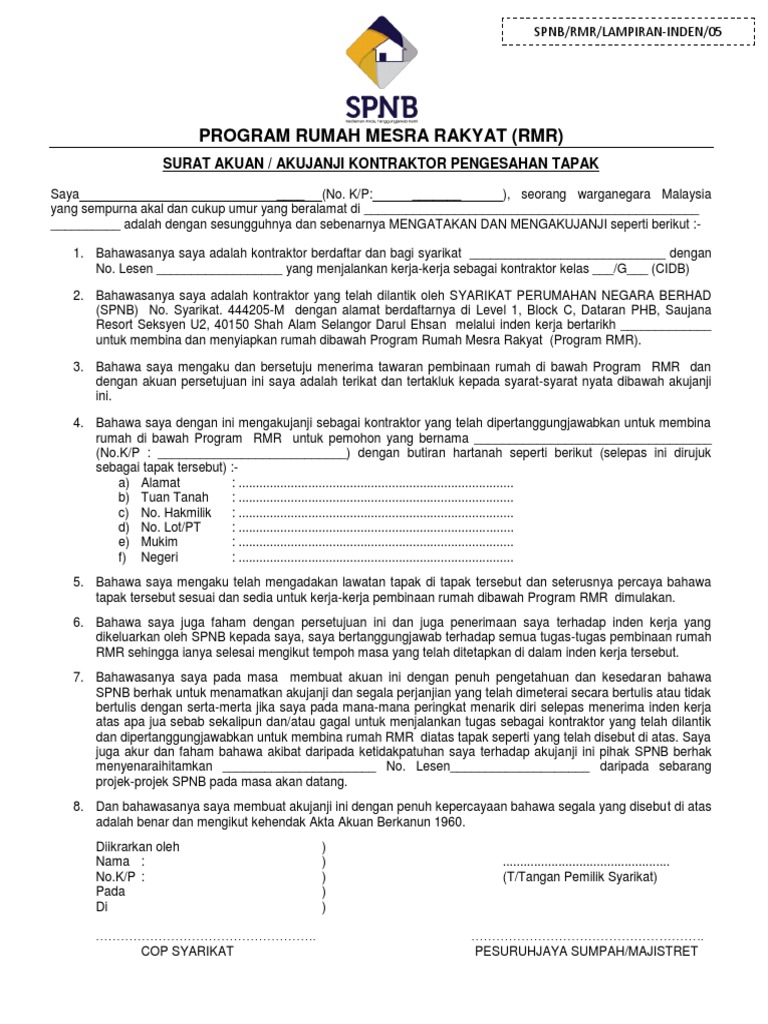 AKUAN KONTRAKTOR (PENGESAHAN TAPAK)  PDF
